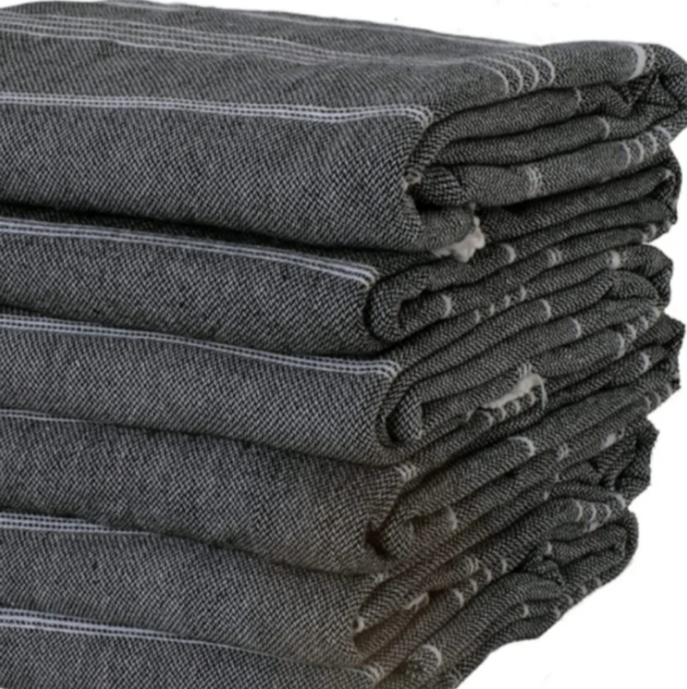 Big Quick Dry Beach Towel XL Turkish Cotton Peshtemal Black Stripe Bath Pool Gym